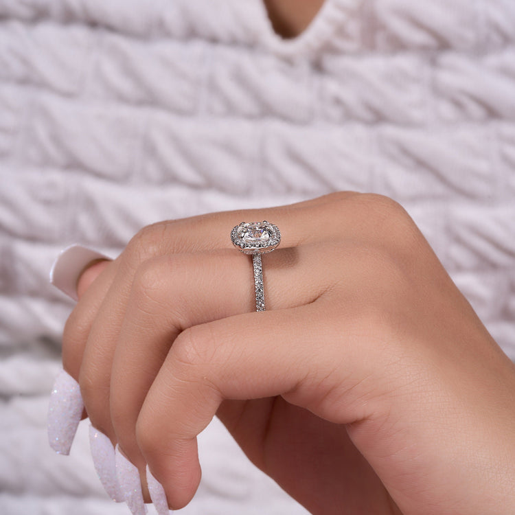 Cushion Cut Hidden Halo Ring