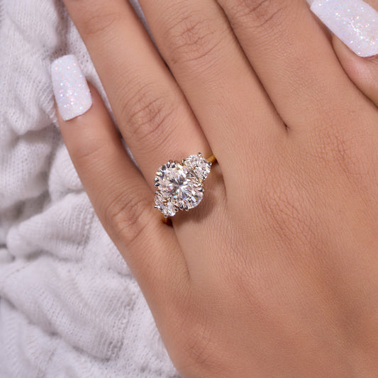Oval and Half moon Cut Moissanite Ring