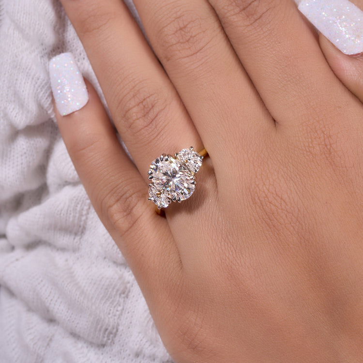 Oval and Half moon Cut Moissanite Ring