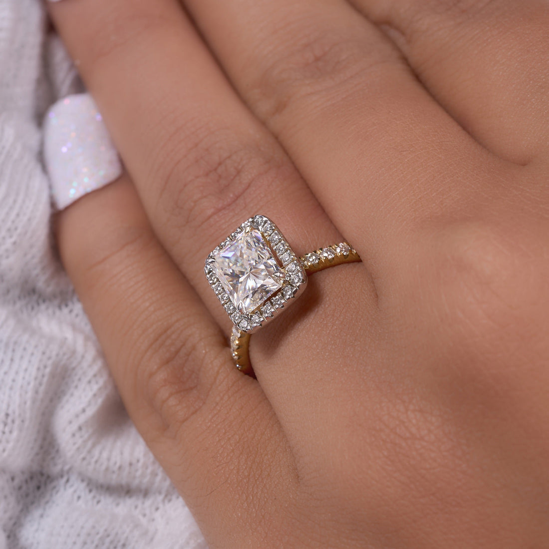 Radiant Crushed  Cut Moissanite Ring