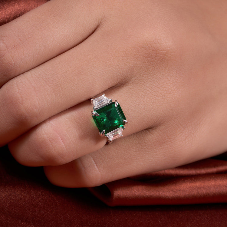 Three Stone Emerald Cut Ring