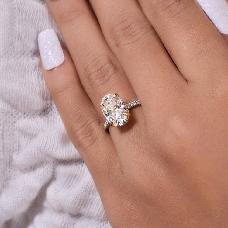 Oval Crushed Cut Moissanite Ring